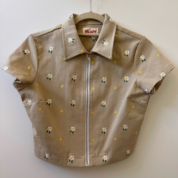 Miaou Daisy Zip-Up Crop Top - Picture 1 of 2